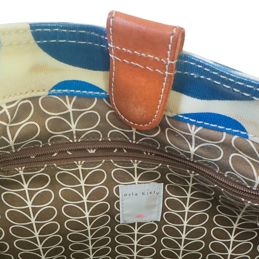 Orla Kiely Stem Print Tote Bag Blue Laminated Cotton Large - Picture 3 of 9